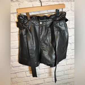 Francesca Black Fake Leather paperbag style Shorts women’s size large NWT